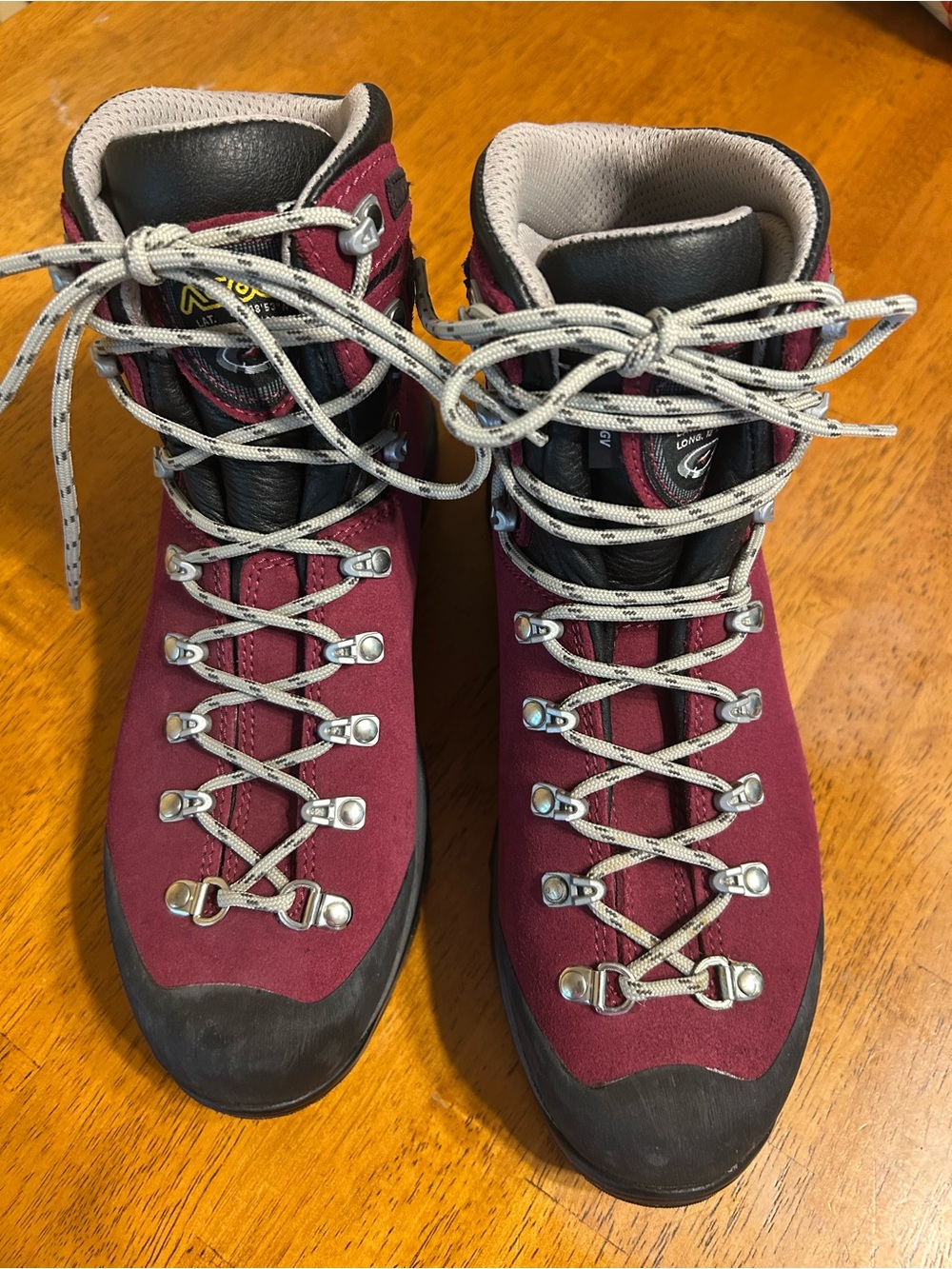 Asolo Women's Burgundy and Black Lace-Up Hiking Boots with Gray Laces